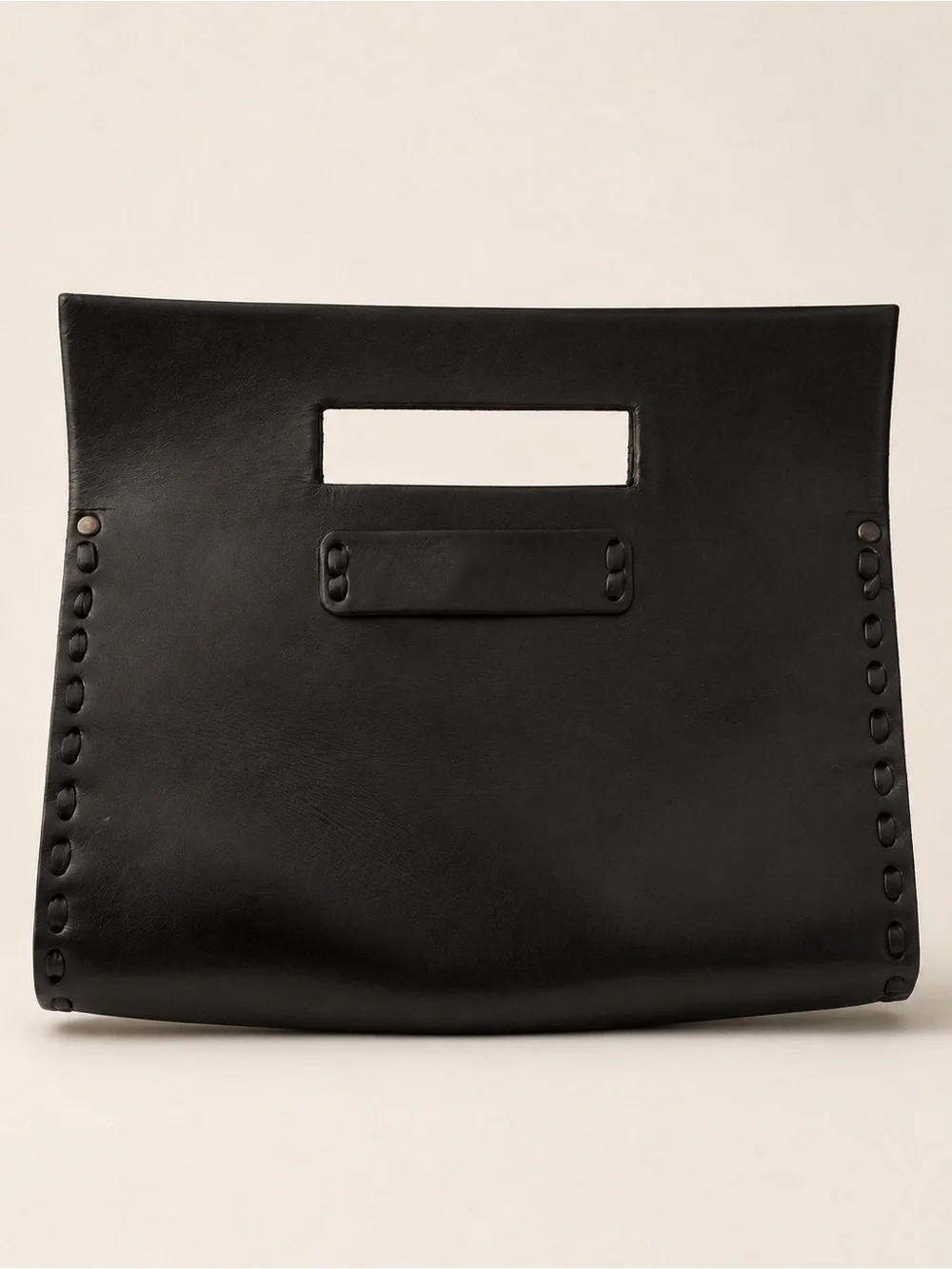 Purse & Clutch Sustainable Black Leather Clutch Cutout Handle Minimalist